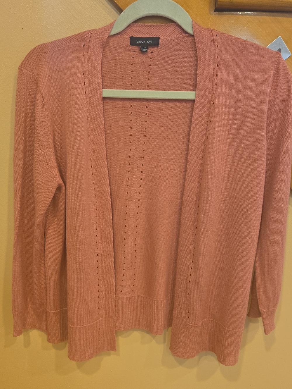 Verve Ami Open-Front Coral-Peach Knit Cardigan